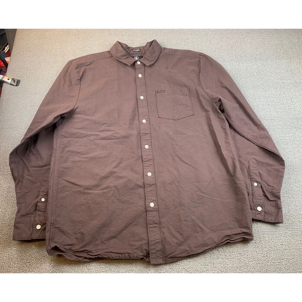 Volcom‎ Men's XL Brown Classic Fit Long Sleeve Button Up Shirt Top